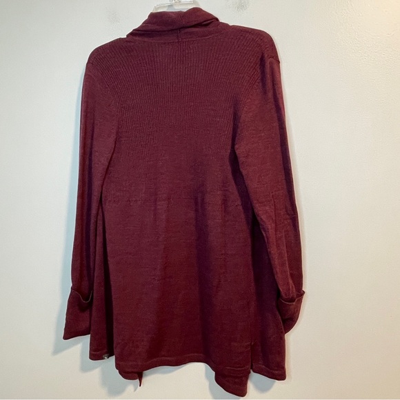 Eddie Bauer Cardigan Sweater Womens Maroon Ribbed Merino Wool Waterfall Open M - Picture 2 of 7